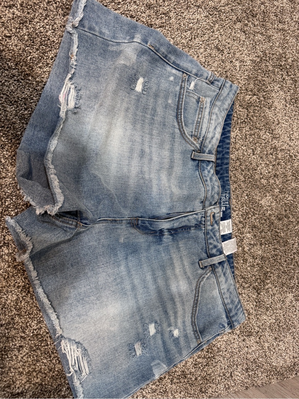 Time and Tru Light Blue Distressed Denim Shorts